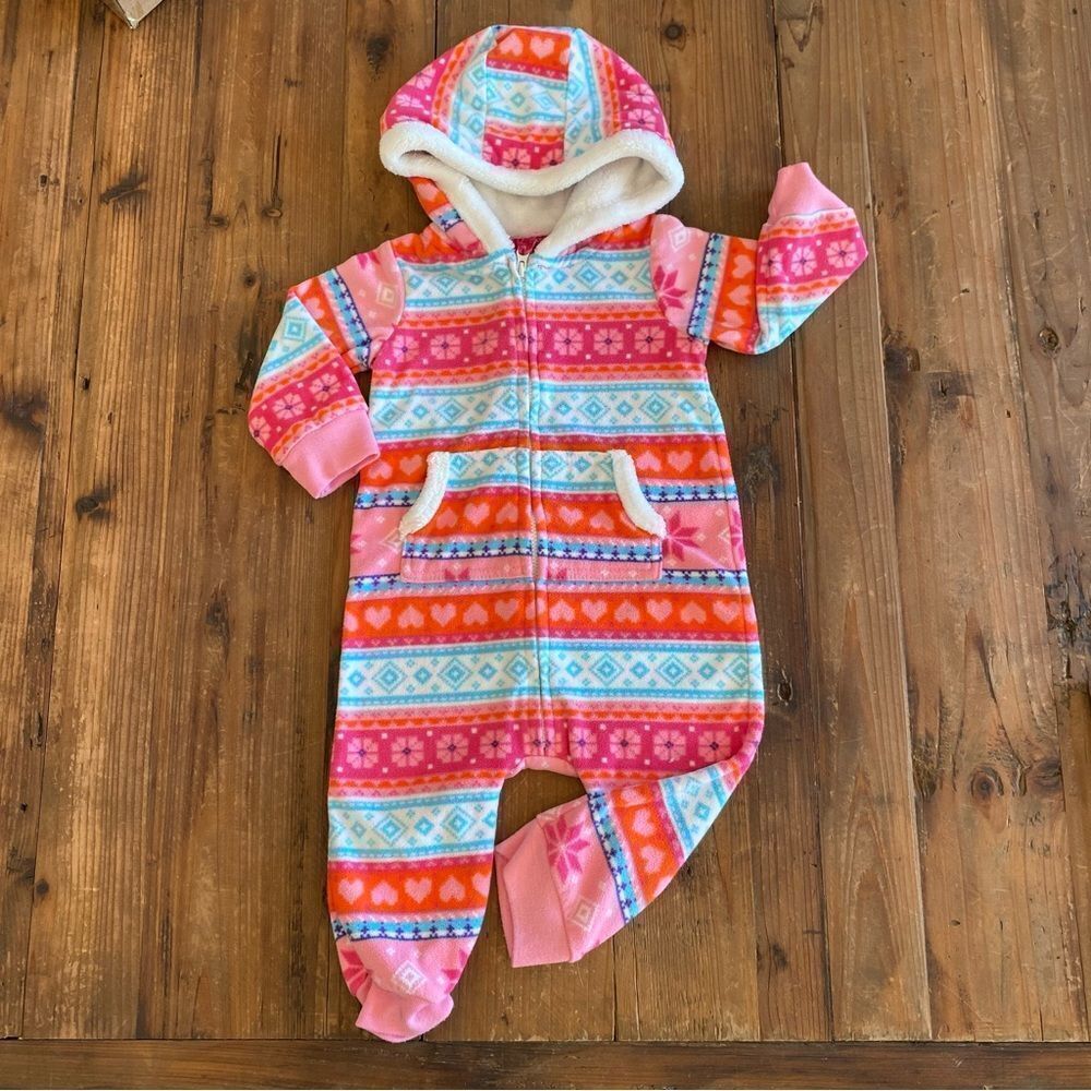Carter’s Fleece Hooded Romper Size 9 M - Picture 9 of 10